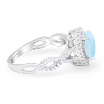 Art Deco Twisted Shank Wedding Bridal Ring Simulated Larimar CZ Oval 925 Sterling Silver